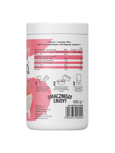 Skład Lodów proteinowych OSTROVIT High Protein Ice Cream 400g truskawkowe w sklepie Pakuj ZDROWIE Gdańsk Wrzeszcz