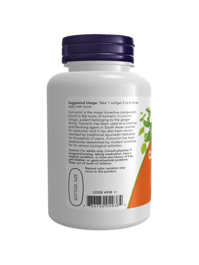 Tył NOW FOODS Curcumin Turmeric Softgels 60 caps w sklepie Pakuj ZDROWIE Gdańsk Wrzeszcz