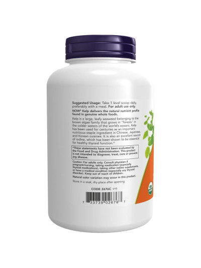 Tył NOW FOODS Organic Kelp Pure Powder 227 g w sklepie Pakuj ZDROWIE Gdańsk Wrzeszcz