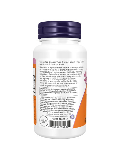 Tył NOW FOODS Melatonin 1 mg 100 tabs w sklepie Pakuj ZDROWIE Gdańsk Wrzeszcz