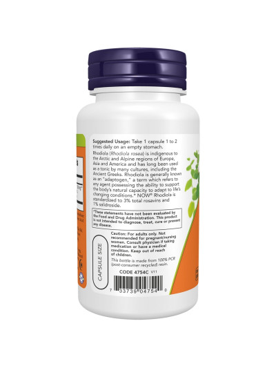 Tył NOW FOODS Rhodiola 500 mg 60 vcaps w sklepie Pakuj ZDROWIE Gdańsk Wrzeszcz