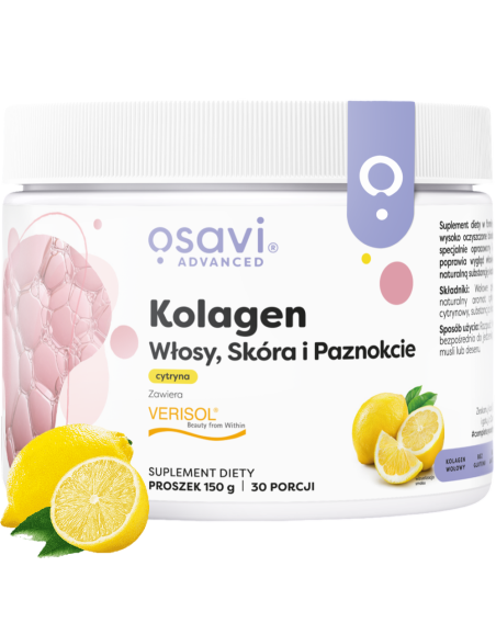 Przód OSAVI Kolagen Włosy, Skóra i Paznokcie 150 g cytryna w Pakuj  ZDROWIE Gdańsk Wrzeszcz