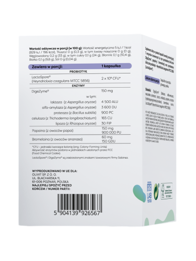 Skład OSAVI Enzymy Trawienne + Probiotyk 60 vcaps w Pakuj ZDROWIE Gdańsk Wrzeszcz