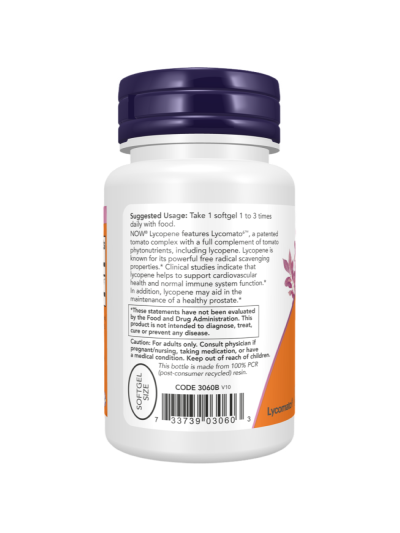 Tył NOW FOODS Lycopene 10mg Softgels 60 caps w Pakuj ZDROWIE Gdańsk Wrzeszcz