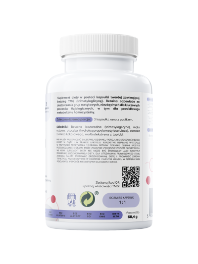 Tył OSAVI Betaina TMG 500mg 90 vcaps w Pakuj ZDROWIE Gdańsk Wrzeszcz