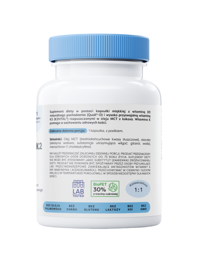 Tył OSAVI Witamina D3+K2 2000IU+100mcg 60 caps w Pakuj ZDROWIE Gdańsk Wrzeszcz