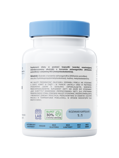 Tył OSAVI Ashwagandha Extra 400mg 60 vcaps w Pakuj ZDROWIE Gdańsk Wrzeszcz