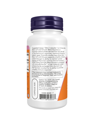 Tył NOW FOODS Beta-Glucans Extra Strength 60 vcaps w Pakuj ZDROWIE Gdańsk Wrzeszcz