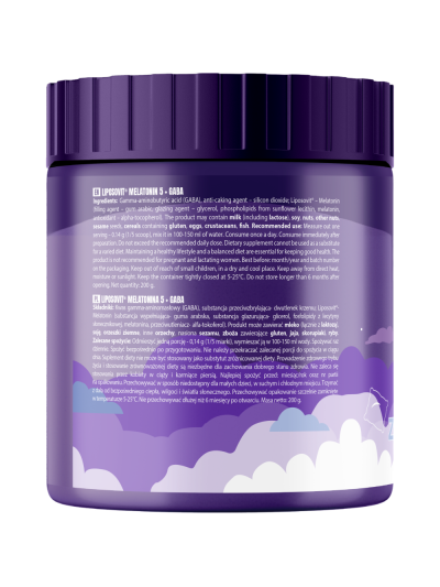 Tył HIRO.LAB Melatonin 5 Liposovit + GABA 200 g w Pakuj ZDROWIE Gdańsk Wrzeszcz