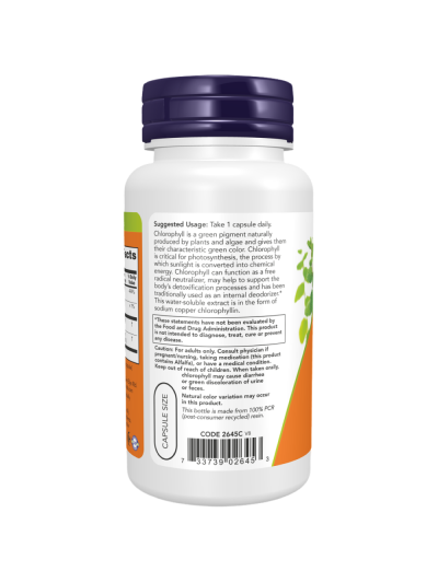 Tył NOW FOODS Chlorophyll 100mg 90 vcaps w Pakuj ZDROWIE Gdańsk Wrzeszcz