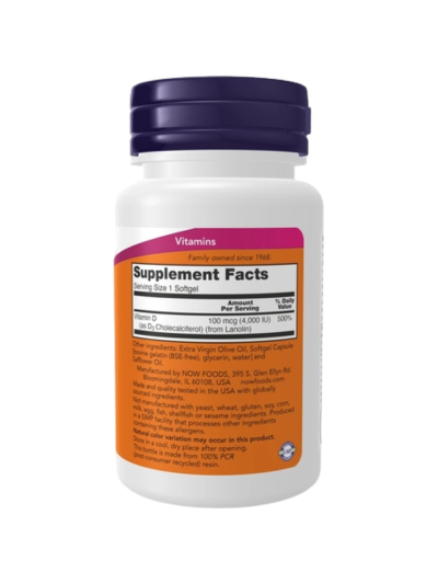 Skład NOW FOODS Vitamin D-3 4000IU Softgels 120 caps w Pakuj ZDROWIE Gdańsk Wrzeszcz
