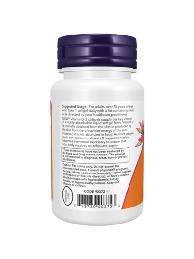 Tył NOW FOODS Vitamin D-3 4000IU Softgels 120 caps w Pakuj ZDROWIE Gdańsk Wrzeszcz