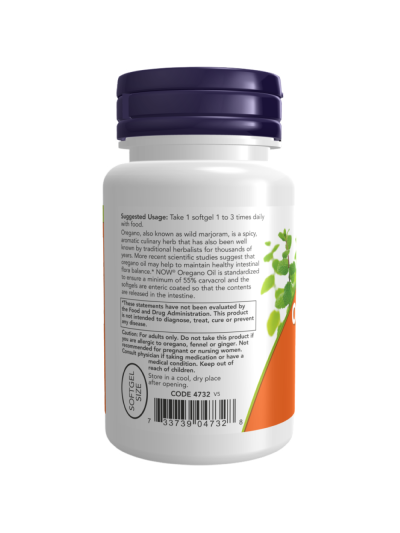 Tył NOW FOODS Oregano Oil Softgels 90 caps w Pakuj ZDROWIE Gdańsk Wrzeszcz