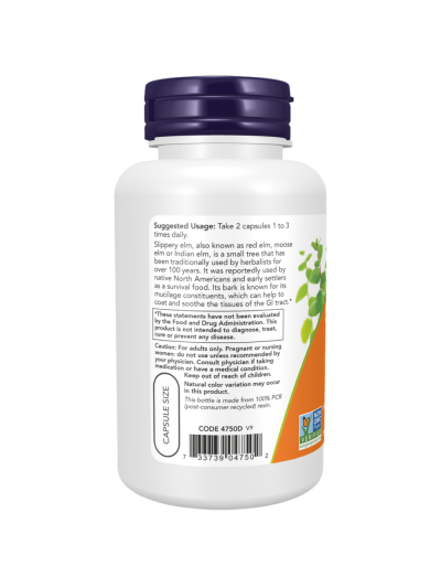 Tył NOW FOODS Slippery Elm 400mg 100 vcaps w Pakuj ZDROWIE Gdańsk Wrzeszcz