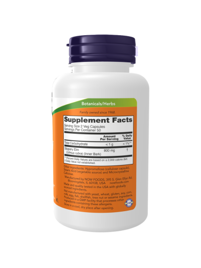 Skład NOW FOODS Slippery Elm 400mg 100 vcaps w Pakuj ZDROWIE Gdańsk Wrzeszcz