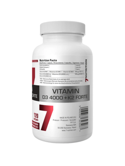 Skład 7NUTRITION Vitamin D3 4000 + K2 Forte Softgels 120 caps w Pakuj ZDROWIE Gdańsk Wrzeszcz
