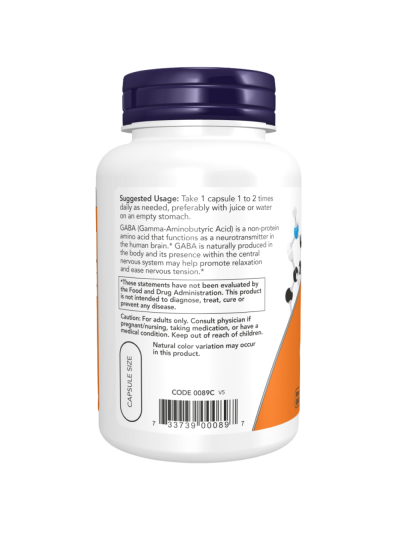 Tył NOW FOODS GABA 750mg 100 vcaps w Pakuj ZDROWIE Gdańsk Wrzeszcz