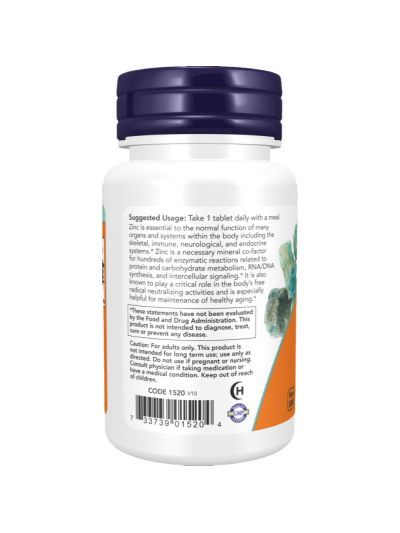 Tył NOW FOODS Zinc 50mg 100 tabs w Pakuj ZDROWIE Gdańsk Wrzeszcz